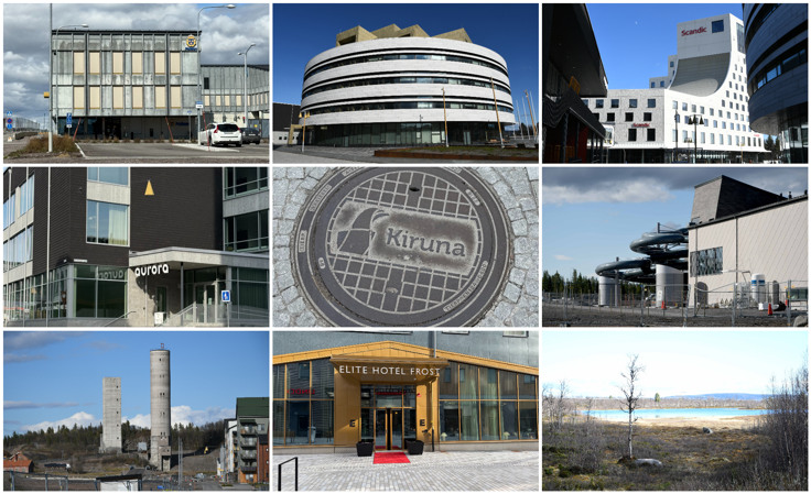 Ett collage av bilder på olika byggnader.