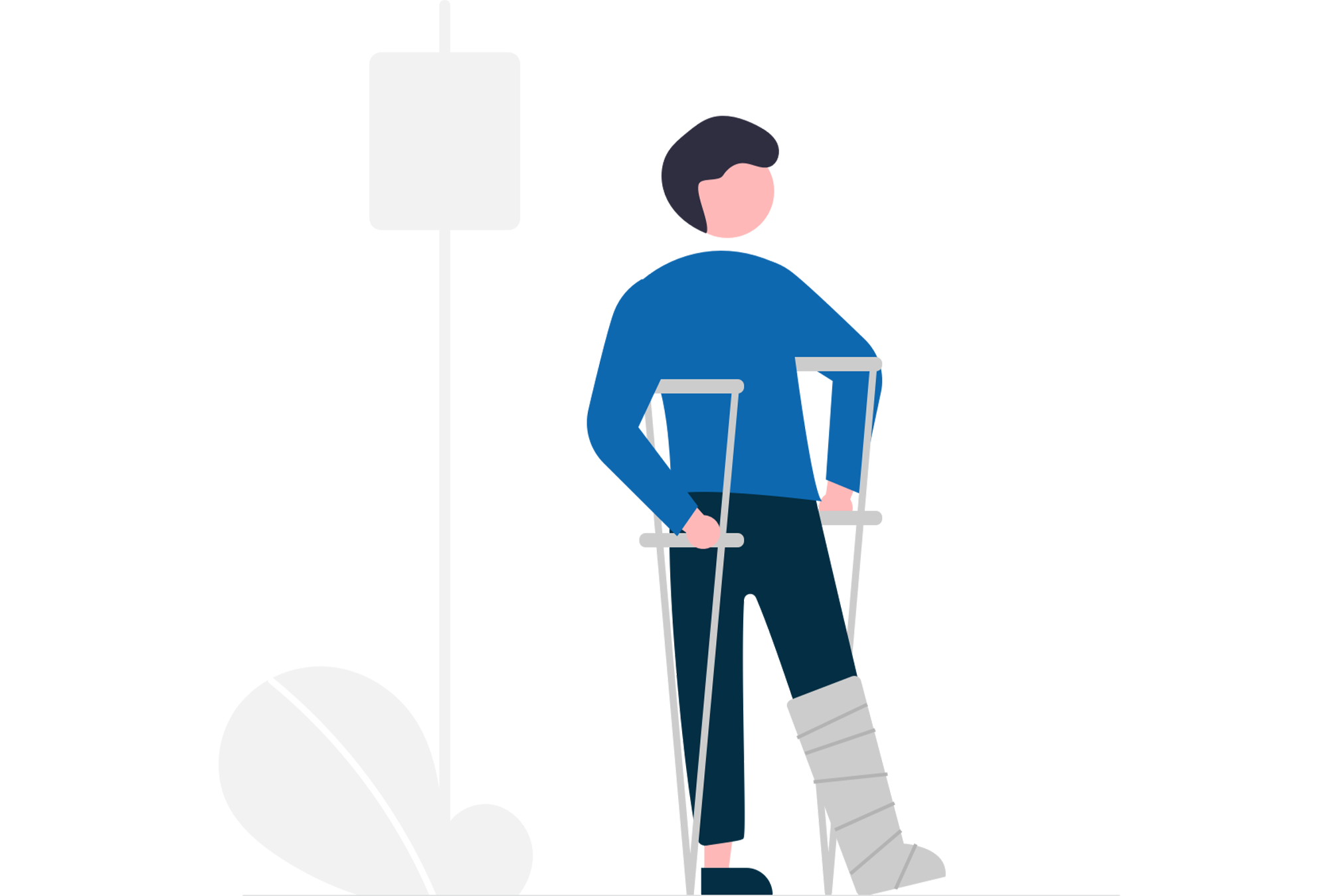 Illustration av person med gipsat ben och kryckor